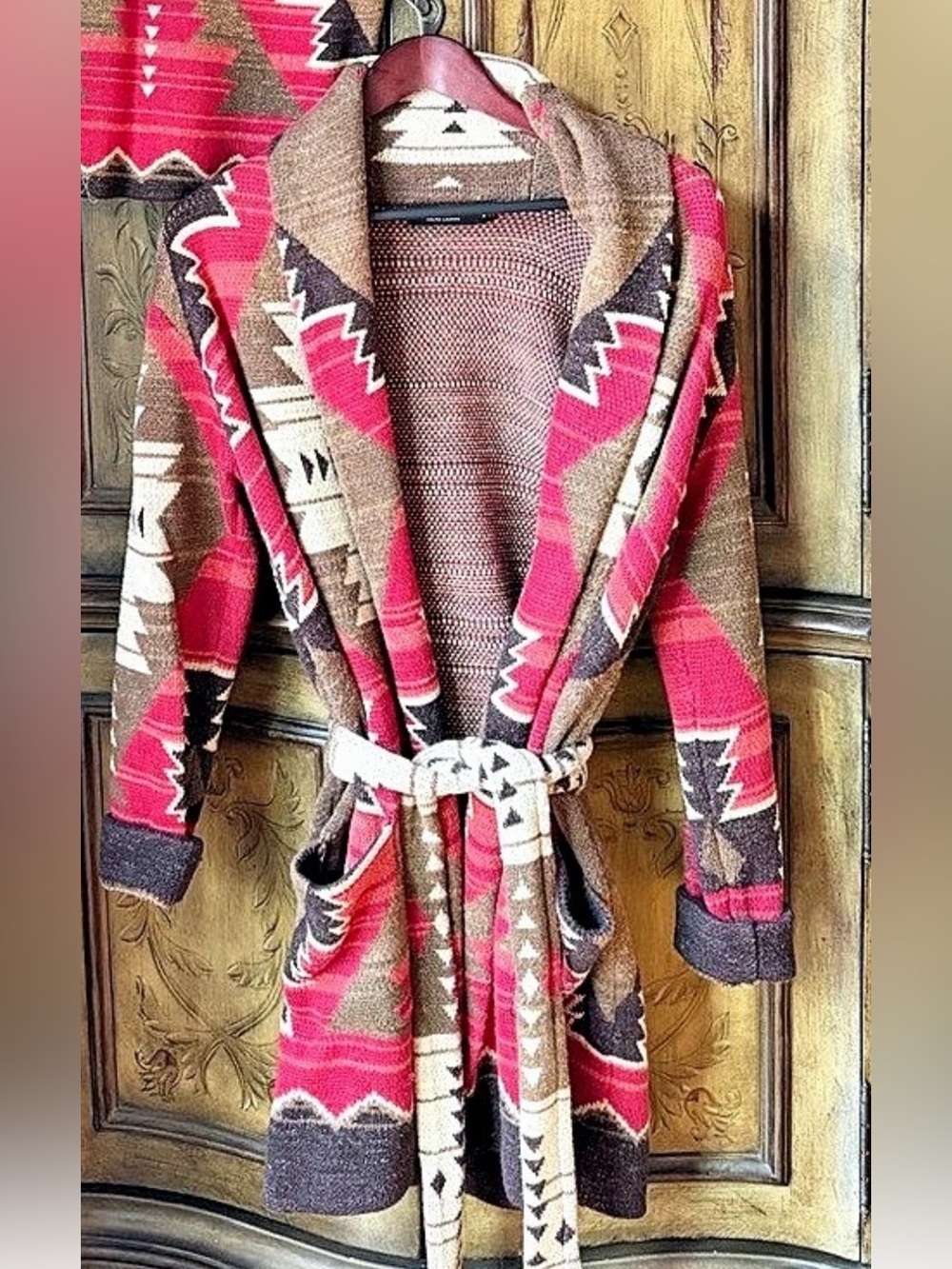 Lauren Ralph Lauren Geometric Cardigan in Red & Brown, set